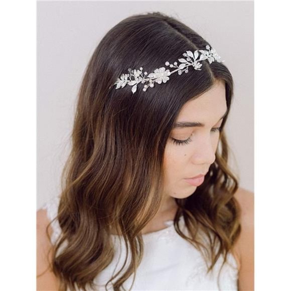 SWEETV Sliver Flower-Leaf Bridal Headpieces for Wedding Headband Bride Hair main image 4